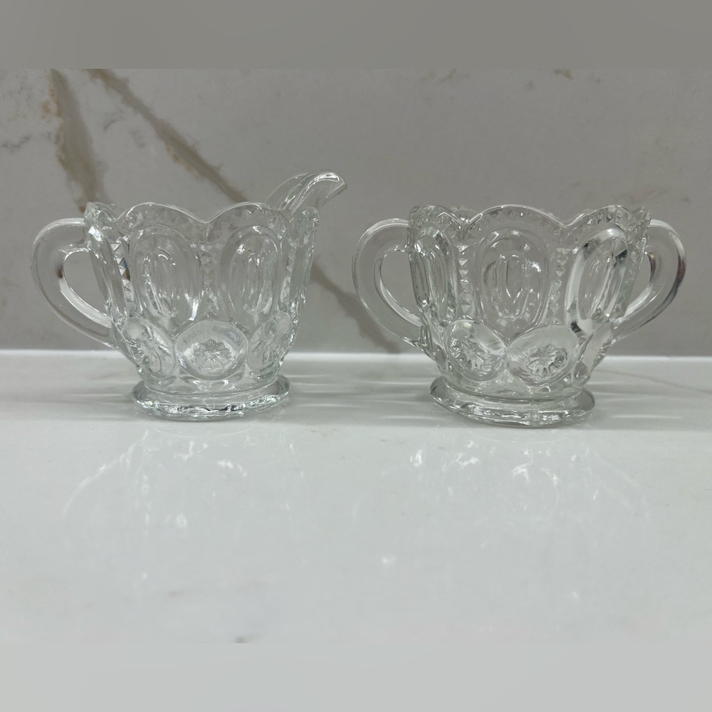 Vintage LE Smith Moon and Stars Clear Glass Sugar and Creamer Set
